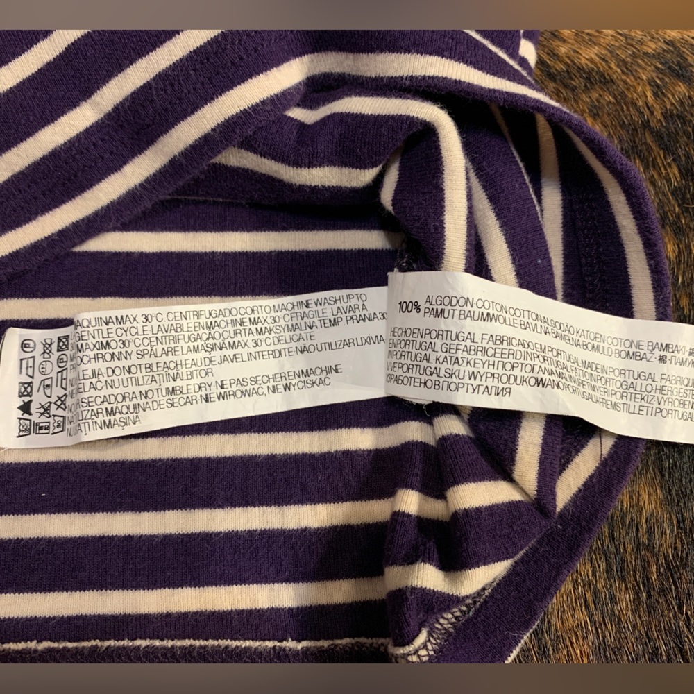 Zara Organic Cotton size small purple and white stripe 3/4 length sleeve - Picture 5 of 6